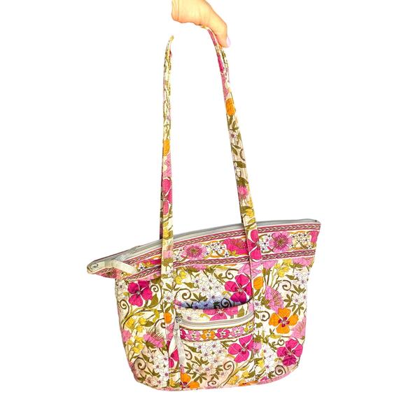 VERA BRADLEY Floral Tote with Coin Purse Wristlet Pink Orange Cottagecore Quilt - Picture 2 of 12